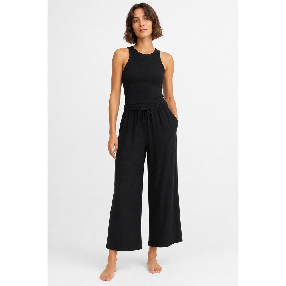 Rhythm Classics Drawstring Ankle Pant Black Rayon Linen Wide Leg Size 4 NWT